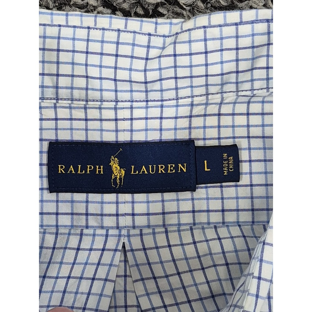 Polo Ralph Lauren Button Down Long Sleeve Size Large Blue Check Mens - Picture 3 of 8
